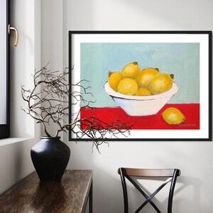 Impression d'ART citrons peinture originale, impressionnisme contemporain fruits nature morte impressionnisme Art signé nourriture cuisine salle à manger Art moderne image 2