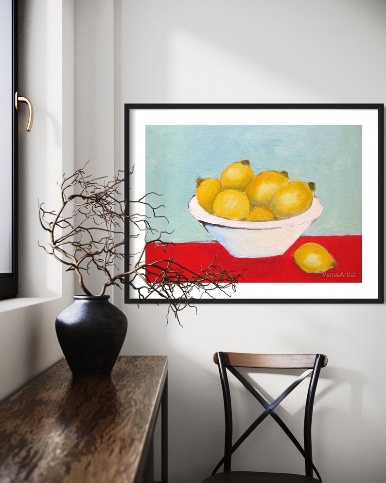 Impression d'ART citrons peinture originale, impressionnisme contemporain fruits nature morte impressionnisme Art signé nourriture cuisine salle à manger Art moderne image 2