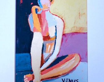 Figuratieve vrouw ART PRINT: kleurrijk abstract impressionisme portret, expressieve hedendaagse denker, vrouwelijke figuur studie modern wanddecor