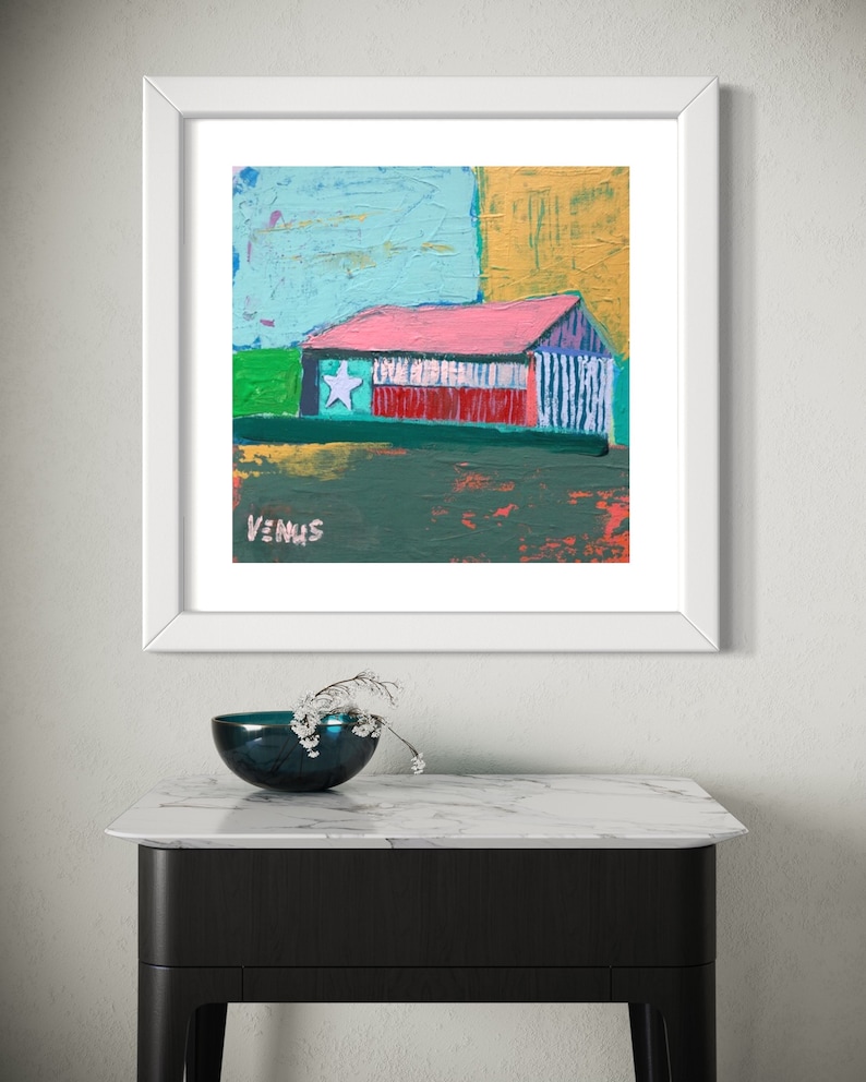 ORIGINAL Barn PAINTING Contemporary Abstract Impressionism Colorful Texas Barn Modern Farmhouse Art Acrylic Gauche Canvas Landscape Farm image 3