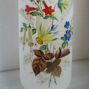 Check Sale Details! Antique LARGE VICTORIAN Bristol Glass VASE Hand Painted Flower Fern Bouquet 13&quot;!