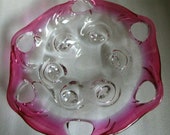Check Sale Details Large Center Piece Mid Century MURANO Style Pierced ART GLASS BoWL Clear w Ruby Red Rim