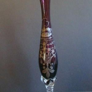 MCM Venetian Amethyst GLaSS BuD PoSY VASE FLOWER Leaf Silver Overlay
