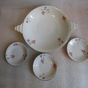 Check Sale Details! ART DECO Fuchsia Flower Porcelain Salter Master Nut & Cups Set Porzellanfabrik Arzberg Bayern!