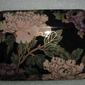 Boîte de jeu double cartes à compartiments VTG FITZ & FLOYD CLOiSONNE PEONY Pat en porcelaine fine