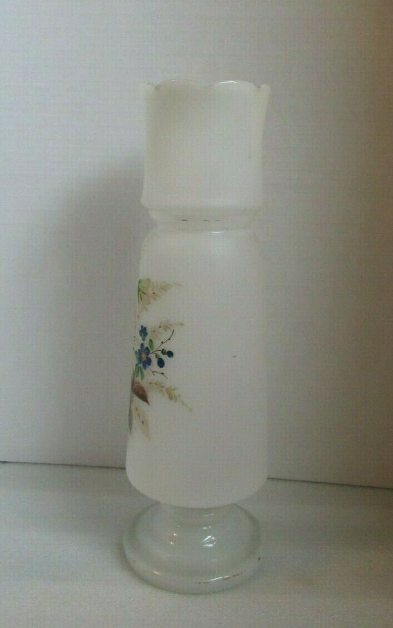 Antique LARGE VICTORIAN Bristol Glass VASE Hand Painted Flower Fern Bouquet 13! Check Sale Details