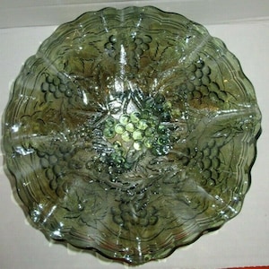 Antique IMPERIAL GRAPES CARNIVAL Iridescent Glass Ruffled Bowl Aqua c 1911-1927!