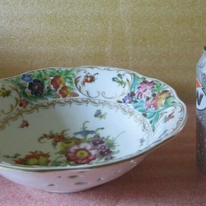 Antique CZECH Signed Decor BOWL RETICULATED Hand Painted Floral DReSDEN SPRaY!