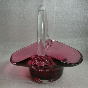 Vintage Retro Mod RoSSI CANADA Blown GLASS CRaNBERRY Ruby Red BASKET!