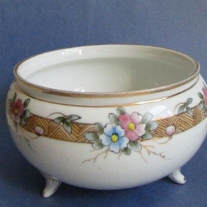 Antique Nippon Rising Sun Signed FERNER Planter Vase Hand Painted Blossoms Gold GILT