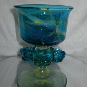 Vtg Signed Art Glass Chalice Vase Designed by Michael Harris Mdina Glass 1980