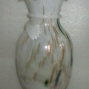 Vase vintage MURANO fin du jour en cuivre aventurine et tacheté de vert mousse et de lait blanc vase avec sentier REEDED 33 cm !
