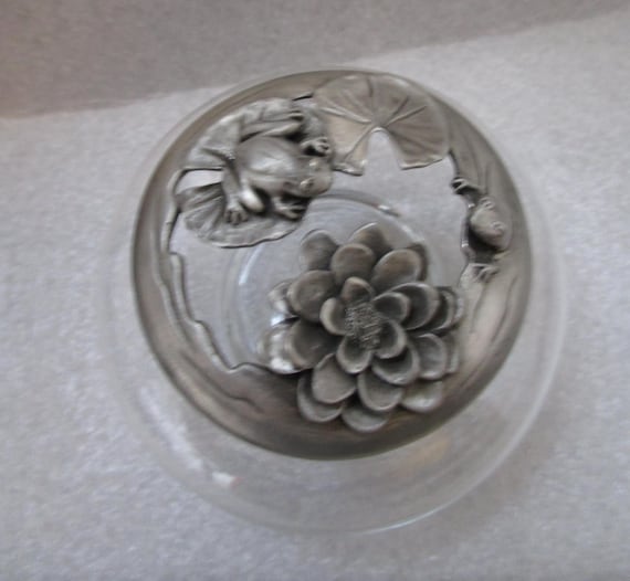Vtg SEAGULL PEWTER Jar Potpourri Censor Relief Moulded Frog in