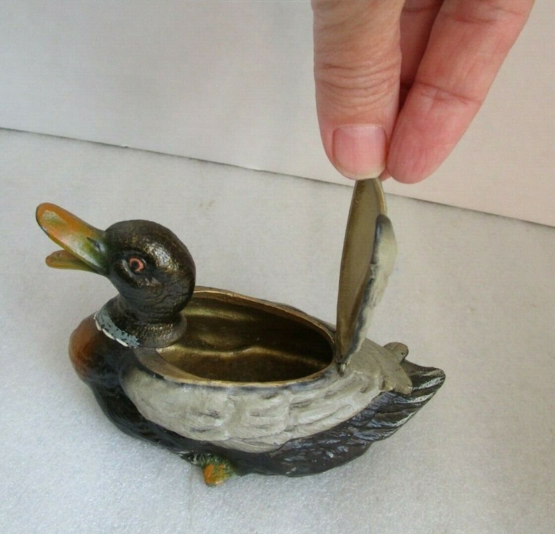 Vintage FIGURaL MALLARD DUCK Trinket Box w Hinged Lid Cold Painted Spelter AUSTRIA! Check Sale Details