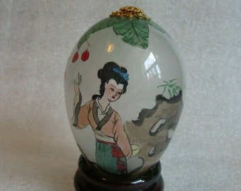 Vintage CHINESE EXPORT REVERSE PAiNTED GLaSS Egg Tree Geisha Courtesan
