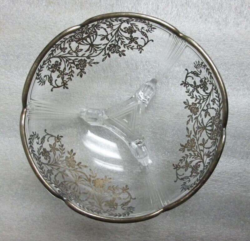 Vintage IMPERIAL Floral Urn 588 GLASS BoNBoN FOOTED BoWL SILVeR OVERLaY c 1930s!