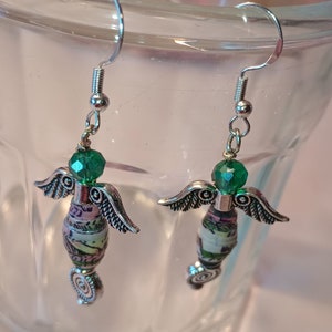 Paper Beads, Earrings, Angel Earrings, Paper Bead Jewelry, Recycled Jewelry, Handmade Earrings, Paper Bead, Handmade Dangle Earrings