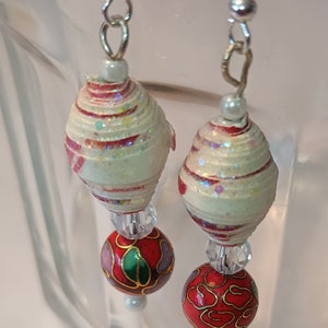 Paper Beads, Earrings, Paper Bead Jewelry, Recycled Jewelry, Handmade Earrings, Paper Bead Earrings, Handmade Dangle Earrings