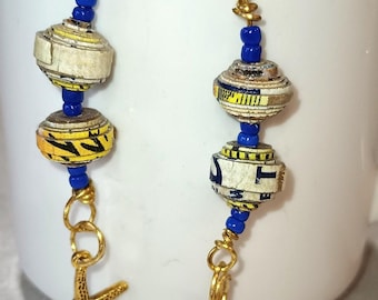Handmade Paper Bead Dangle Earrings: Recycled Jewelry