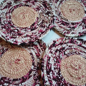 Set of Four (4) Fabric Coasters, Fabric Coasters, Multicolor Mug Rugs, Set of 4, Handmade Coiled Rope Coasters, Unique Cloth Drink Coasters