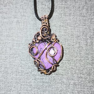 Purple Dragon Vein Agate Pendant Necklace: Oxidized Copper Wire Wrapped