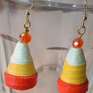 Candy Corn Paper Bead Earrings: Handmade Recycled Jewelry
