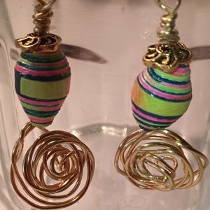 Handmade Paper Bead Dangle Earrings: Recycled Rose Jewelry