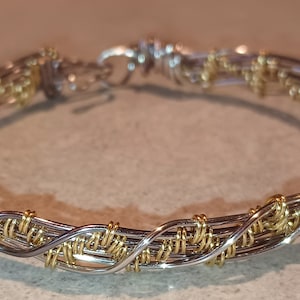 Handmade Gold Plated & Titanium Bracelet: Wire Wrapped Bangle