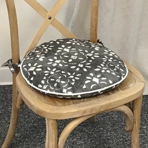 Round bistro cushion - Avila Sable Slub Canvas Fabric - Indoor Use Only - Rustic Tie Back Chair Cushion - round chair pads