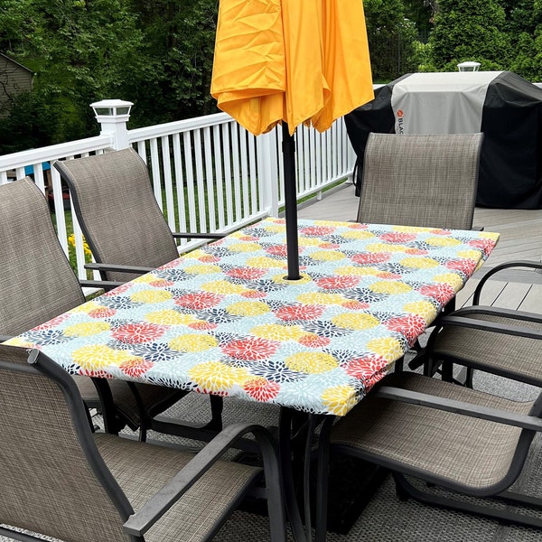 Drawstring Tablecloth - rectangle or square tables - with optional umbrella hole - custom sizes - buffalo check - indoor/outdoor tablecloth