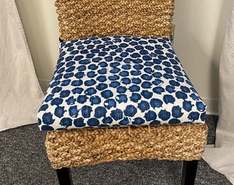 Rattan or Wicker Chair Cushions - Kubo Chair Cushion- Chair Pads - 37" single wide ties - Freedom Prussian Blue White Slub Linen