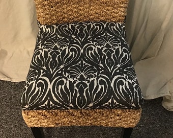 Rattan or Wicker Chair Cushions - Kubo Chair Cushion- Chair Pads - 37" single wide ties - Joash Ink Slub Canvas - Indoor Use Only