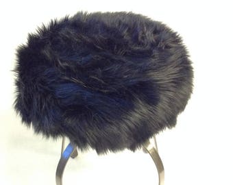 Black Faux Fur Round Stool Cover: Luxury Shag Seat, Removable