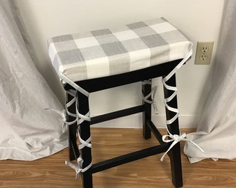 Buffalo Plaid Saddle Stool Cushion: Kitchen Barstool Pad with Ties