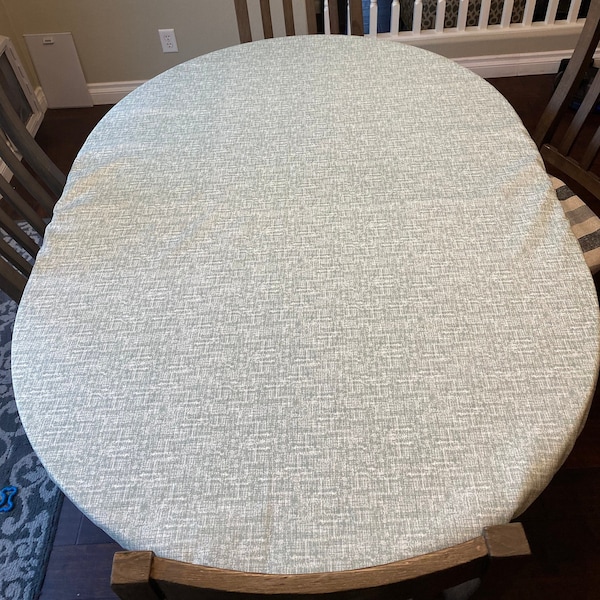 Oval Fitted Tablecloth with drawstring - machine washable - indoor/outdoor use - Fabric Palette Acorn, Spa , Light Grey or Blue