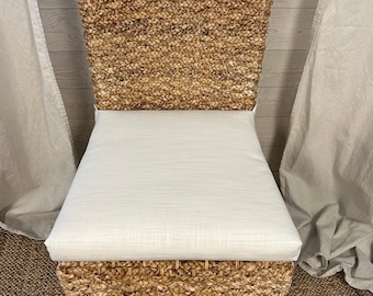 Rattan Replacement Cushion -Wicker Chair Cushions -seagrass chair pads -Kubo Chair Cushion - long ties - Slub Canvas White