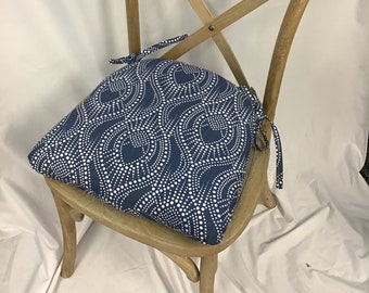 Rounded Back Chair Cushions  - Mid Century Modern Cushion -   18" double ties  -Alyssa Regal Navy Slub Canvas by Premier Prints