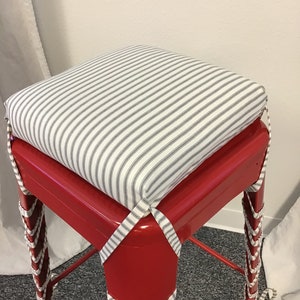 Square bar stool cushion - French Ticking Stripe Fabric - Cushion Cover with 2" thick foam -  Metal Stool cushion pad - Custom Ties