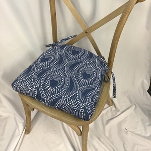 Rounded Back Chair Cushions  - Mid Century Modern Cushion -   18" double ties  -Alyssa Regal Navy Slub Canvas by Premier Prints