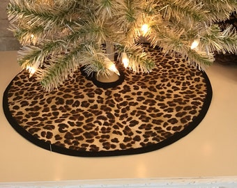 Christmas Tree Skirt Mat Brown Cowhide Print Christmas Holiday Party Decoration