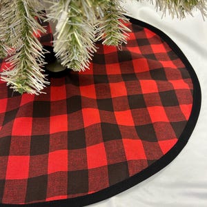 Buffalo Plaid Red and Black fabric Christmas Tree Skirt -  Rustic Holiday tree skirt - customize size to fit your tree up to 54&quot; diameter