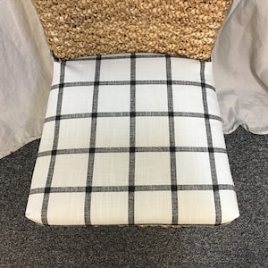 Rattan Replacement Cushion -Wicker Chair Cushions -seagrass chair pads -Kubo Chair Cushion -long ties- Aaron Ink Slub Canvas Black /Ivory