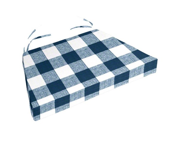 Stuhlkissen Buffalo Plaid Blau und Weiß Karo Stoff, Ersatz Stuhlkissen  Rustikales Stuhlkissen, 18 Doppelbindungen, Stuhlkissen,