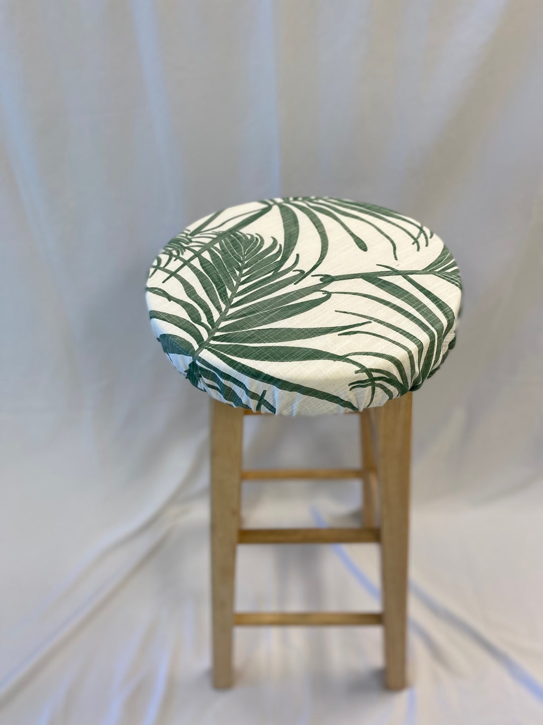 Fitted Elasticized Round Bar Stool Slipcover, Vanity Stool Cushion