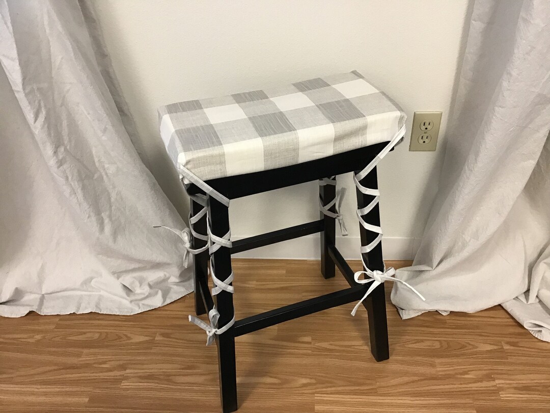 Buffalo Plaid Saddle Stool Seat Cushion W/ Ties, Rectangular or Square