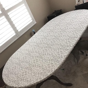 Oval Fitted Tablecloth with drawstring or elastic- stay put tablecloth - durable indoor/outdoor fabric table cover - Print options