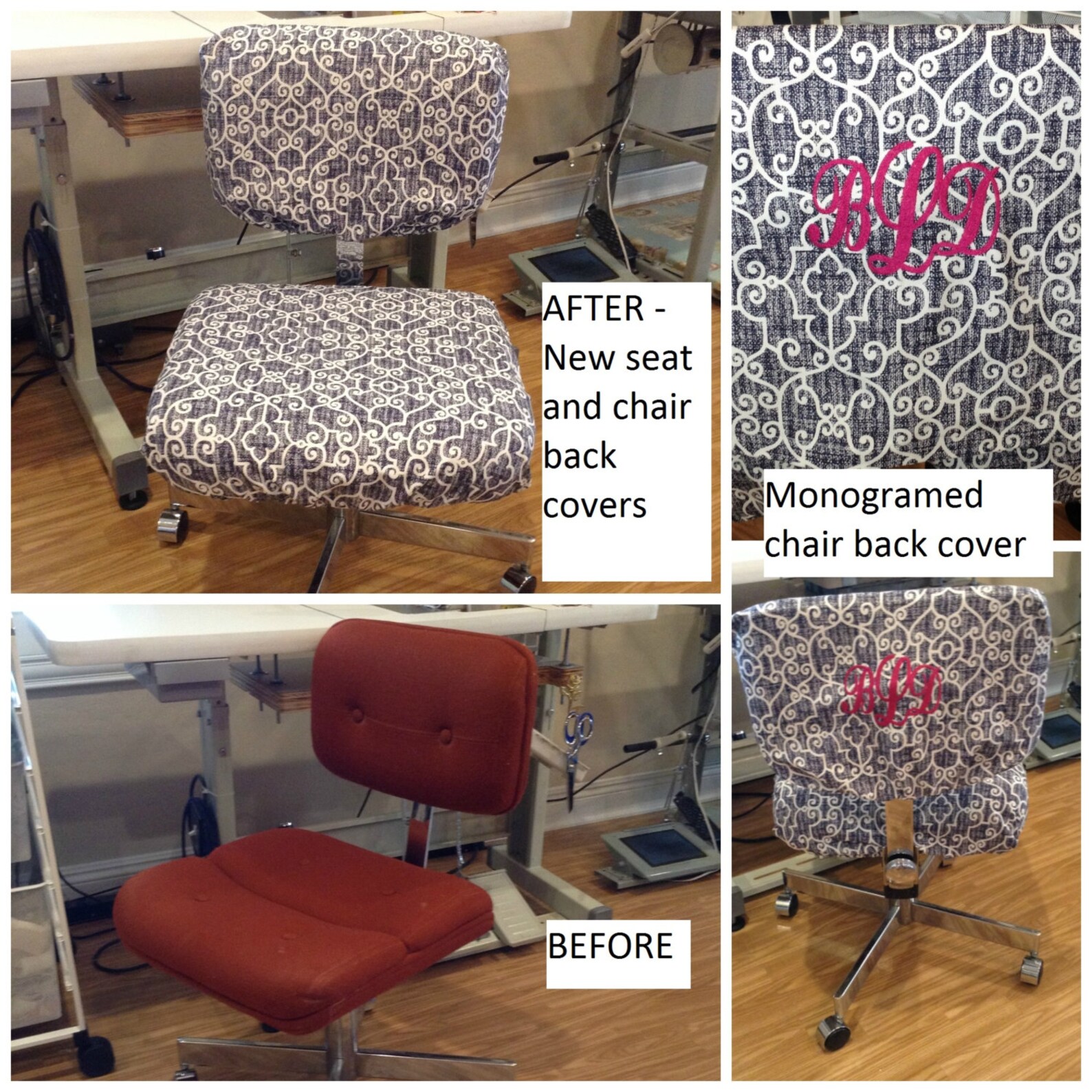 Office Chair seat and back covers with Monogram Dorm chair Etsy