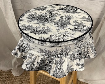 Housse de tabouret de bar en toile : jupe ronde à volants, décor Grand millénaire