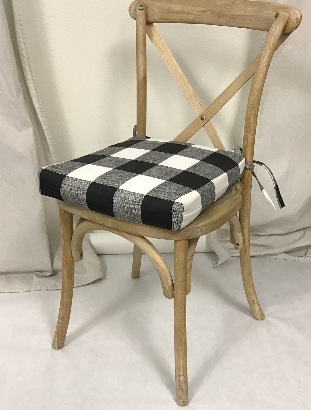 Chair Cushions Plaid Black and White Anderson Fabric, Rustic Dining Chair Pad, Stool Seat ...