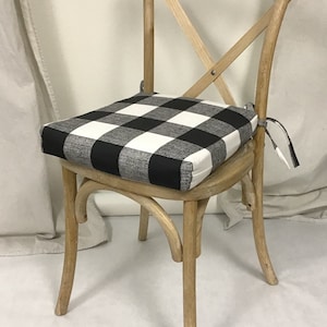 Chair Cushions Plaid Black and White Anderson Fabric, Rustic dining chair pad, stool seat cushion, Padded Chair Cushions, 18&quot; double ties